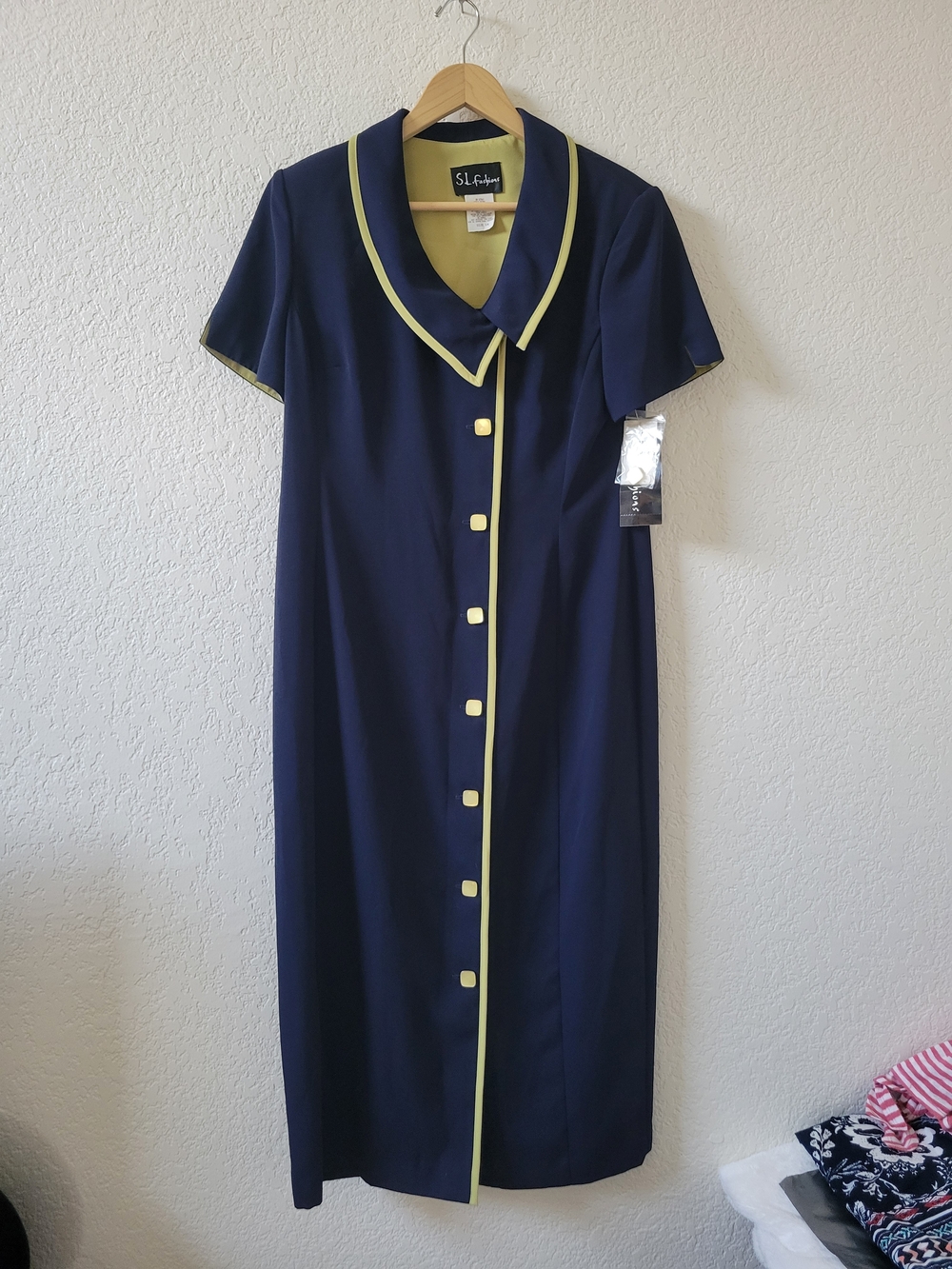 Navy Shift Dress with Kiwi Yellow Trim